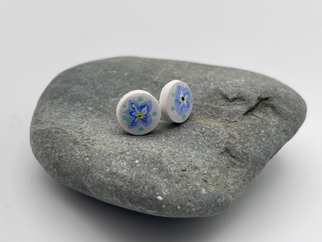 Hand painted forget-me-not medium studs