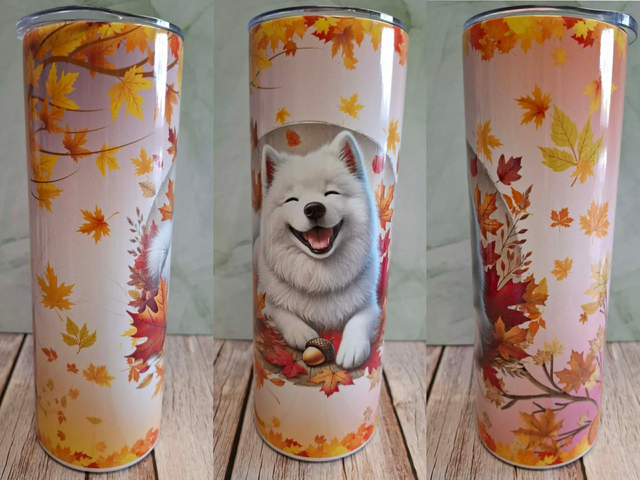Gourde Canette Samoyède fond d&#039; automne