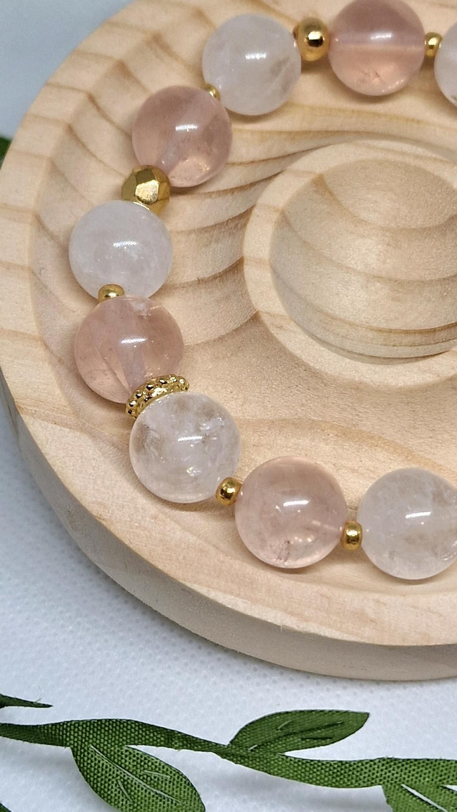 Bracelet Jade blanc et Quartz rose de 1,2 cm.