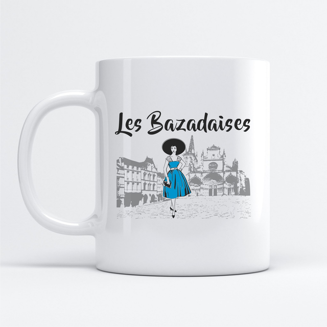 Mug céramique blanc &quot;Les Bazadaises&quot; Robe bleue