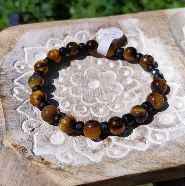 Bracelet Oeil de tigre et perles heishi en bois de coco