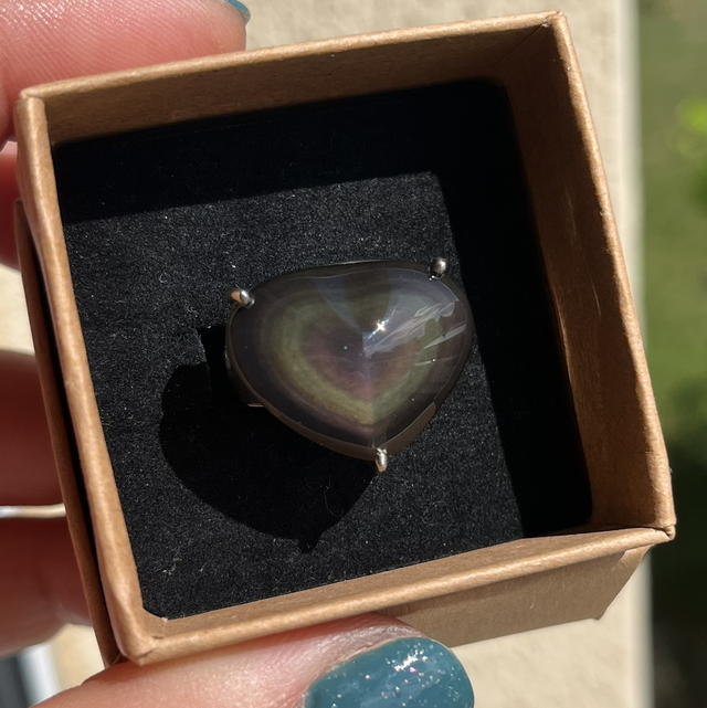 Bague en argent et Obsidienne Œil Céleste - Taille 54