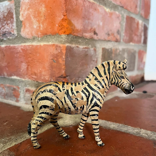 A Early to Mid 20th Century Papier Mache Hand Painted Toy Zebra 