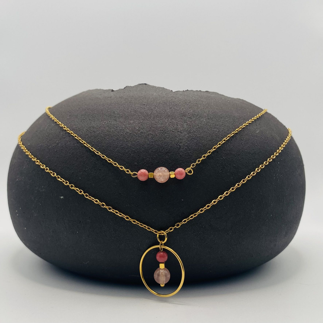 Duo de colliers Adèle &amp; Romy - quartz rose