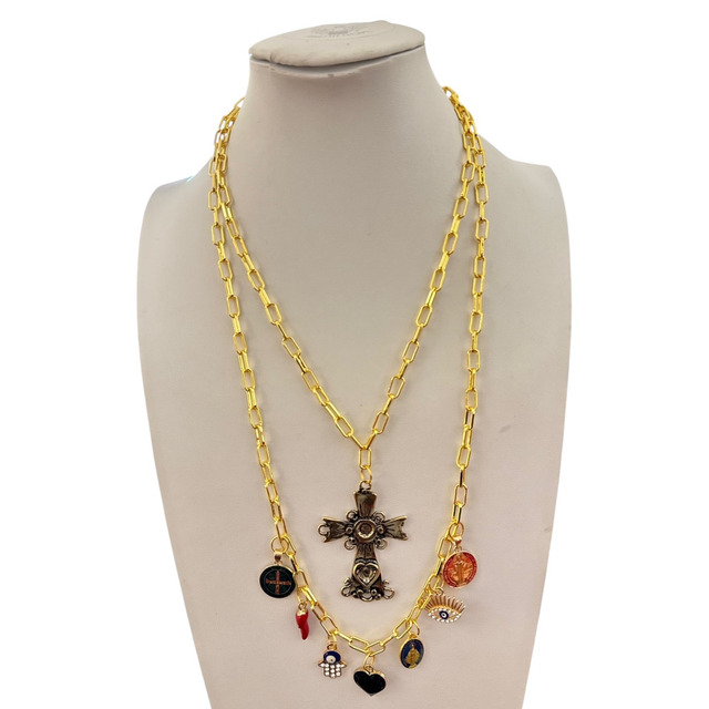 Collana croce multicharms 25CM-8