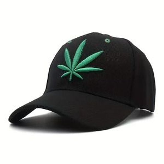 Casquette Rasta Reggae - Noir - Grande Feuille Cana Cbd Verte Brodée - Unisexe - Confortable et Ajustable