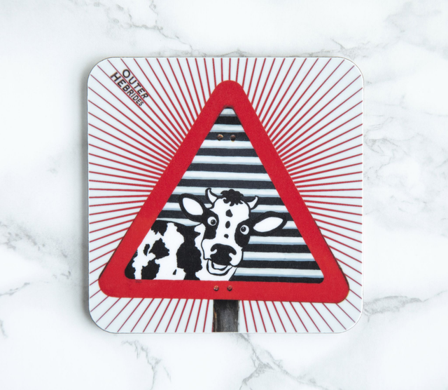 Outer Hebrides Mad Coo Road Sign Single Coaster