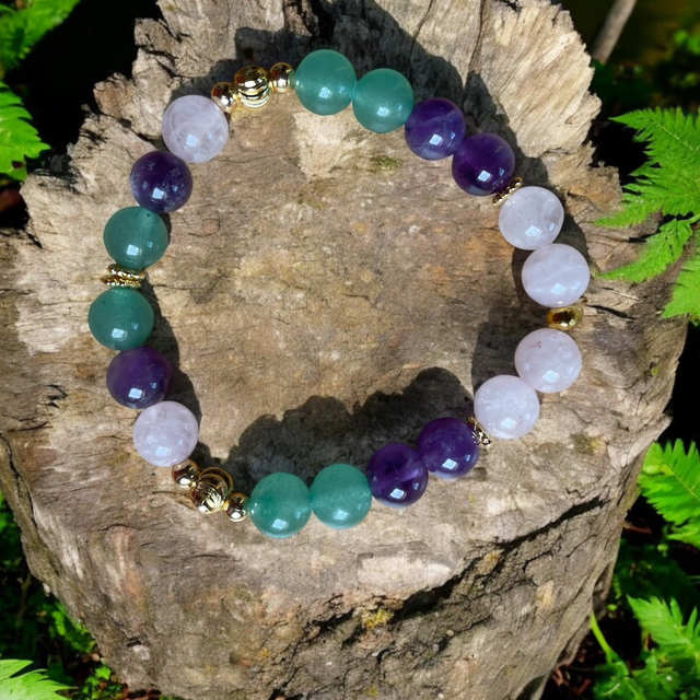 T20 Bracelet « Relief » aventurine, quartz rose, améthyste 