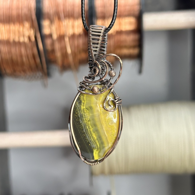 Bumblebee Jasper pure copper wrapped pendant 