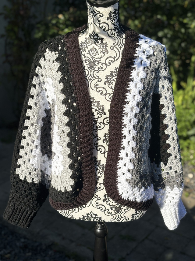 Cardigan Hexagone Blanc - Noir - Gris
