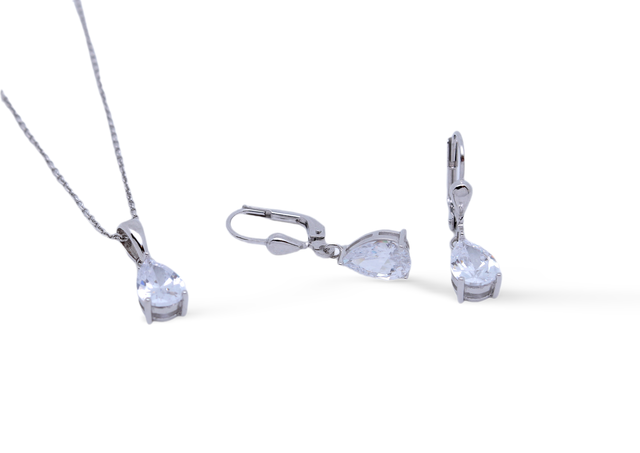 Eleganz in Silber – Schmuckset mit weißen Zirkonia Steinen „Maiglöckchen weiß“