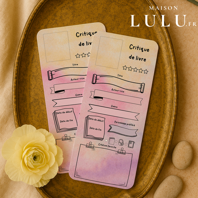 Marque page, Signet critique de livre, 11 couleurs