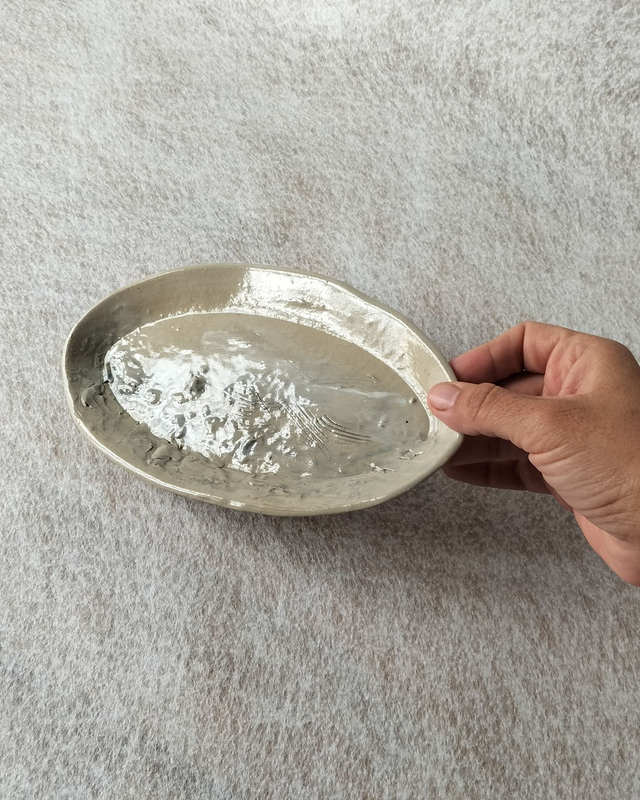 Plat ovale Spuma – Gris clair et bleu