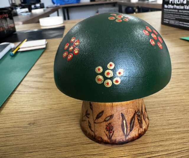 Colour and pyrography mushroom 