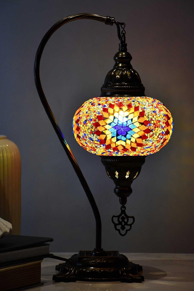 Large Mosaic Swanneck Table Lamp