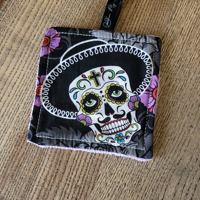 Coton lavable carré : Dia de los muertos violet
