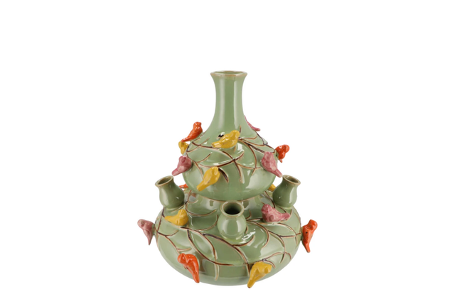 Bird vase moss bubbles S 