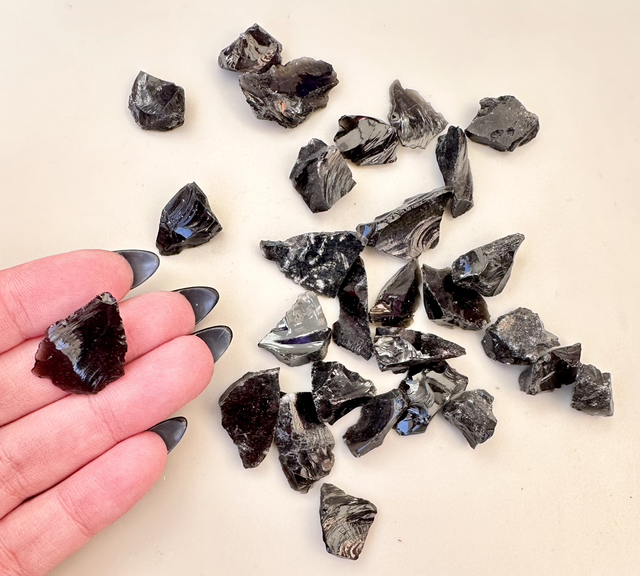 Raw black obsidian bulk lot