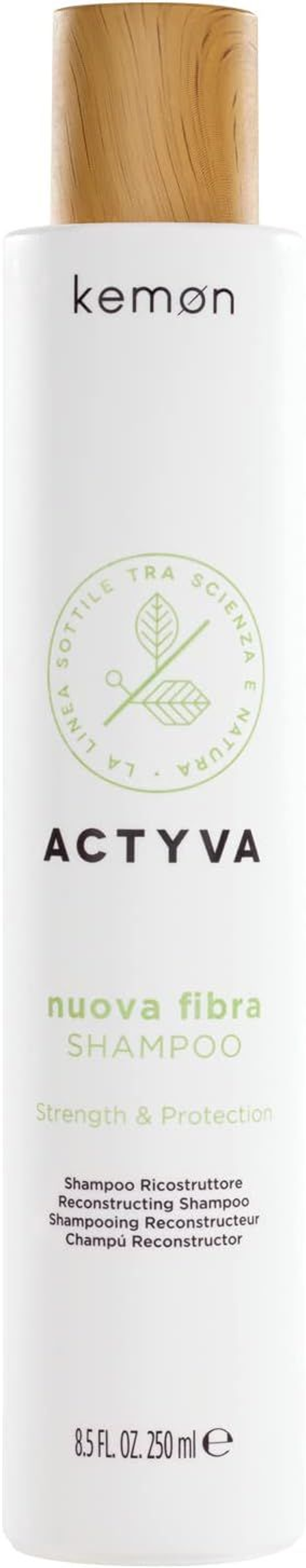 Kemon - Actyva Nuova Fibra Shampoo, Shampoo ad Azione Ristrutturante per Capelli Sfibrati o Danneggiati con Amaranto e Alga Rossa - 250 ml