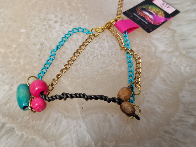 Bracelet Turquoise Doré Perles Bois