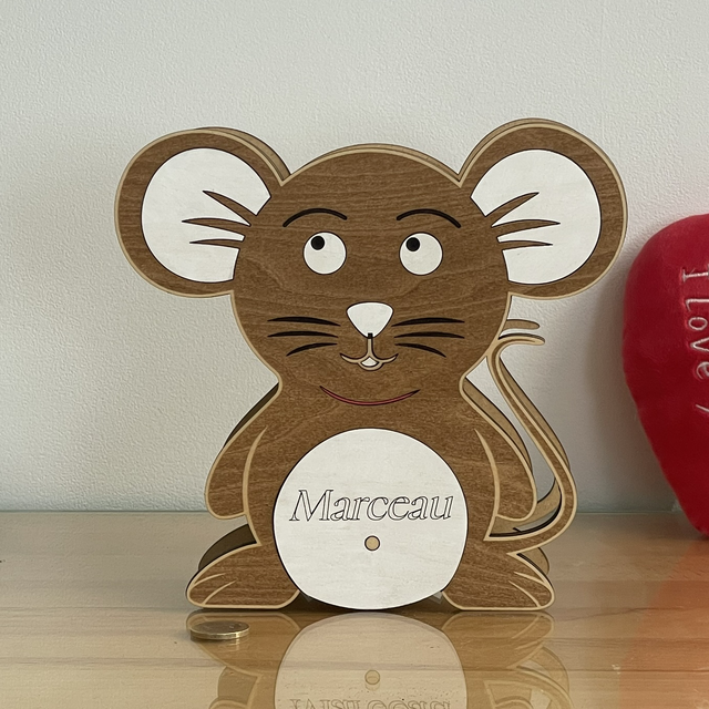 Tirelire en bois souris personnalisable