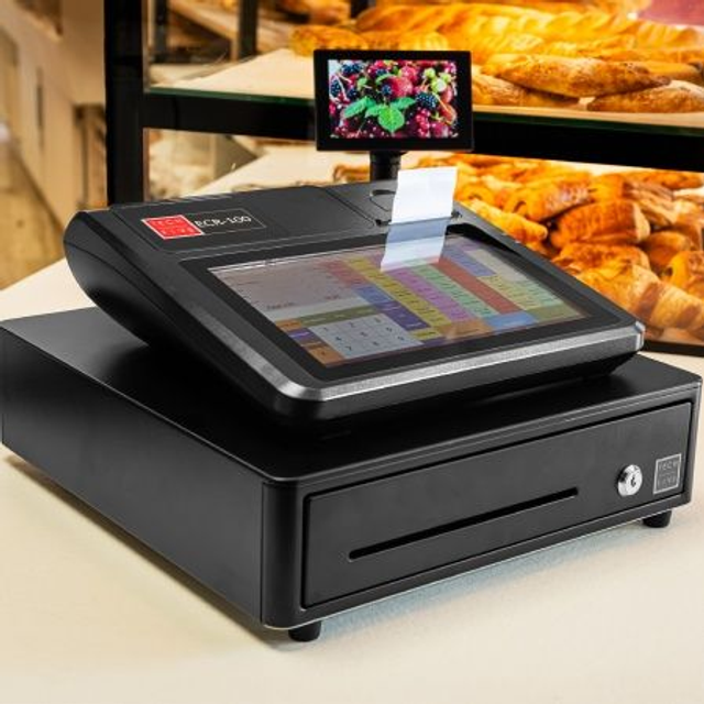 Caisse tactile ECR-100 + tiroir + insertion de 144 articles + 3 heures d'assistance à distance via TeamViewer