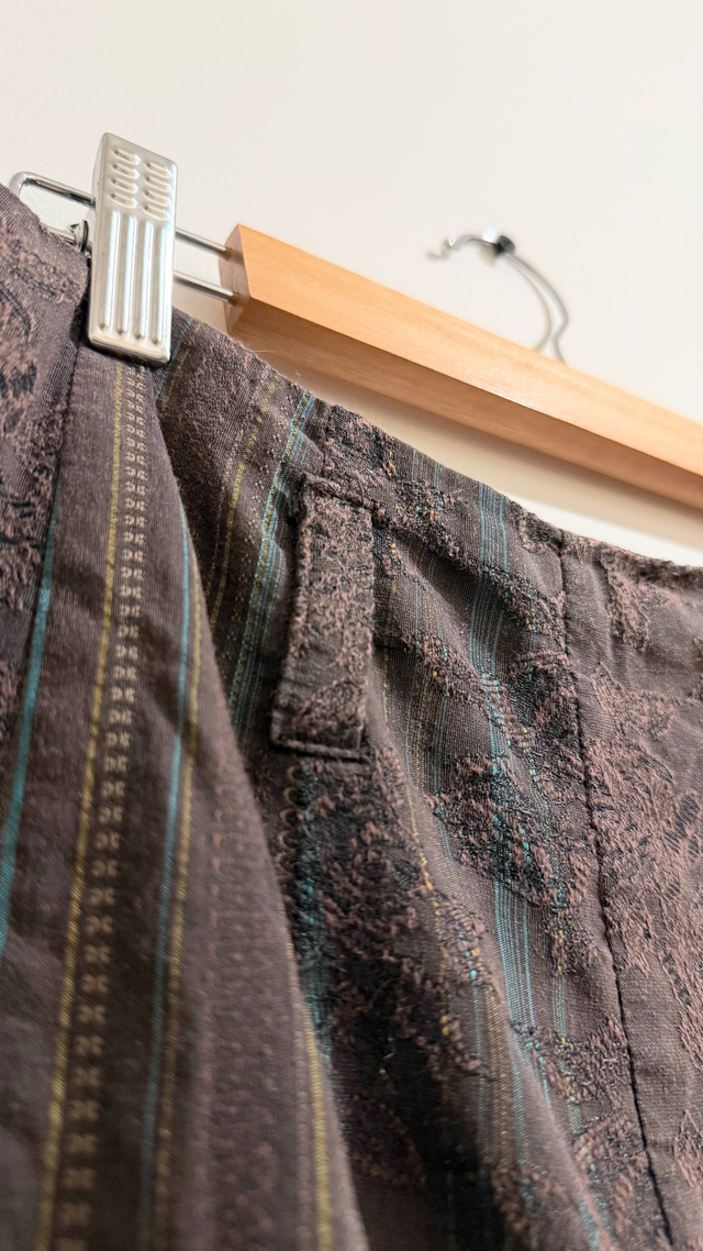 90s Brown Floral Jacquard Midi Skirt - M