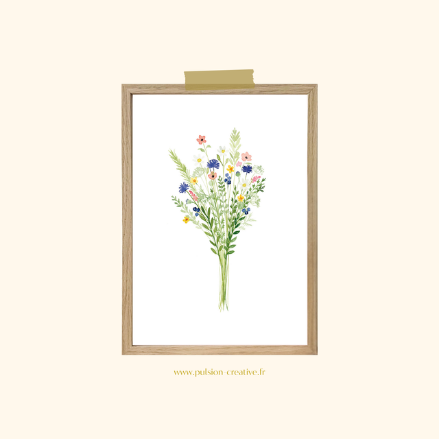 Affiche aquarelle A5 - Bouquet champêtre 
