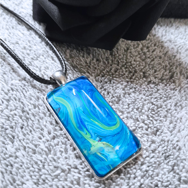 POSEIDON - Collier - Rectangle &amp; cordon noir