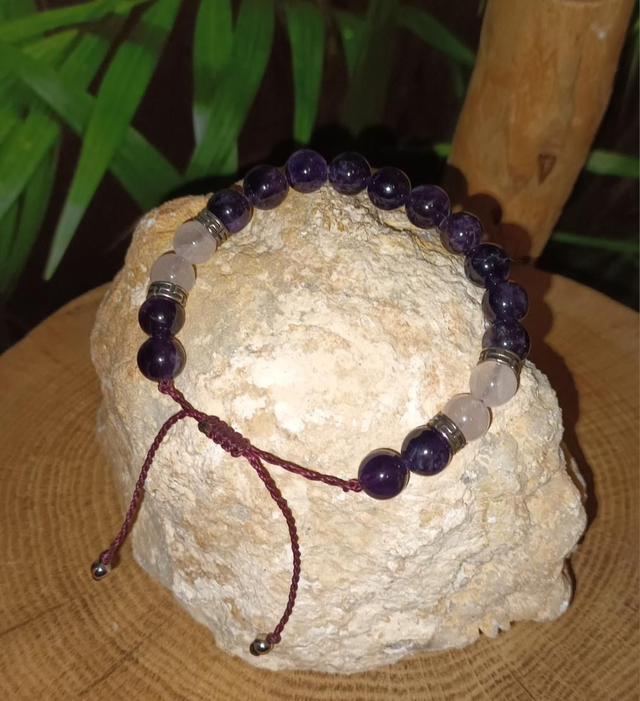 Bracelet en améthyste et quartz rose