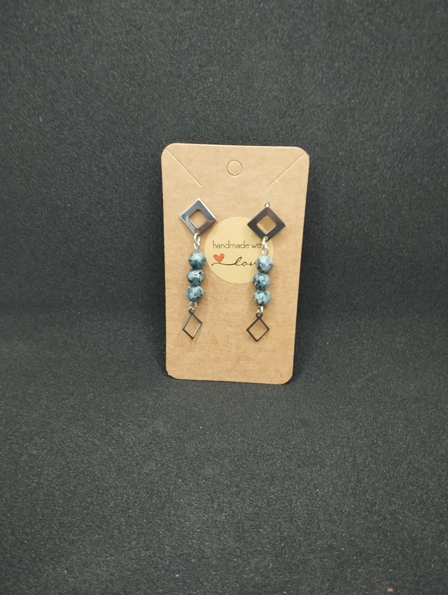 Boucle d'oreille losange et jaspe picasso