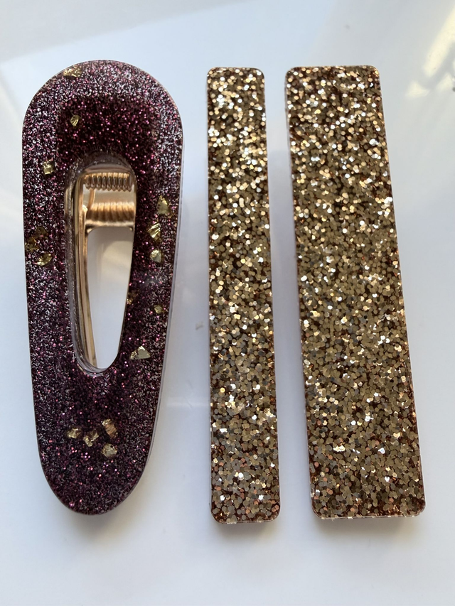 TRIO BARRETTES 1 PRUNE & 2 DOREES