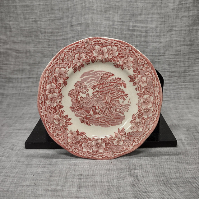 Enoch Wedgwood | Gebaksbord Dessertbord Plat bord (diameter 15,0 | hoogte 1,5 cm) &#039;Woodland&#039; motief in roze kleur | Vintage