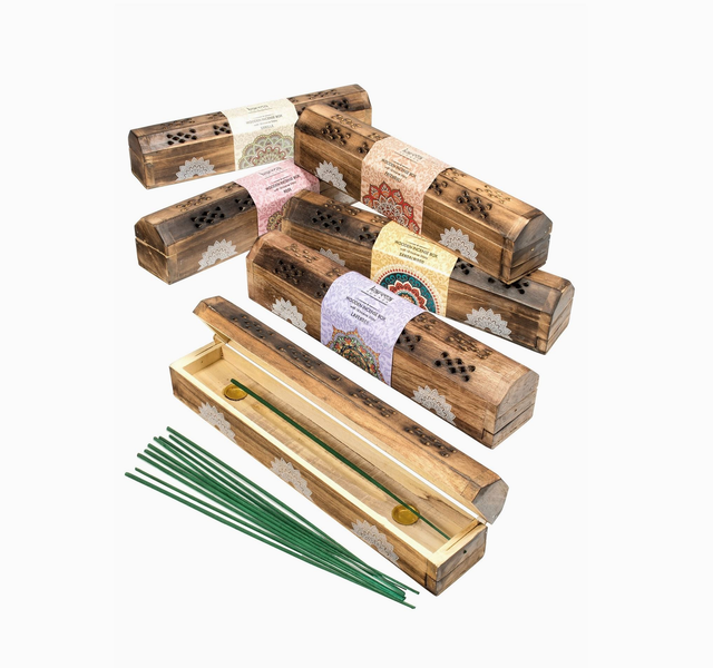 Boite en bois pour encens bâton et cône Bois de Santal