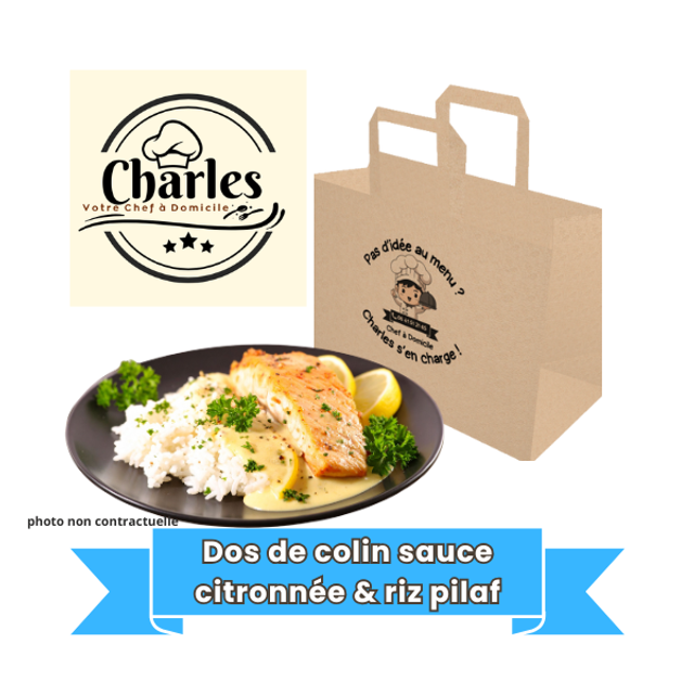 Dos de colin sauce citronnée & riz pilaf – Plat pour 1 personne.