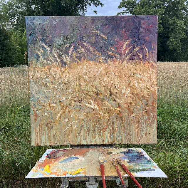 „Gold im Schatten der Eichen“ Öl auf Leinwand, 80 × 80 cm, 2026