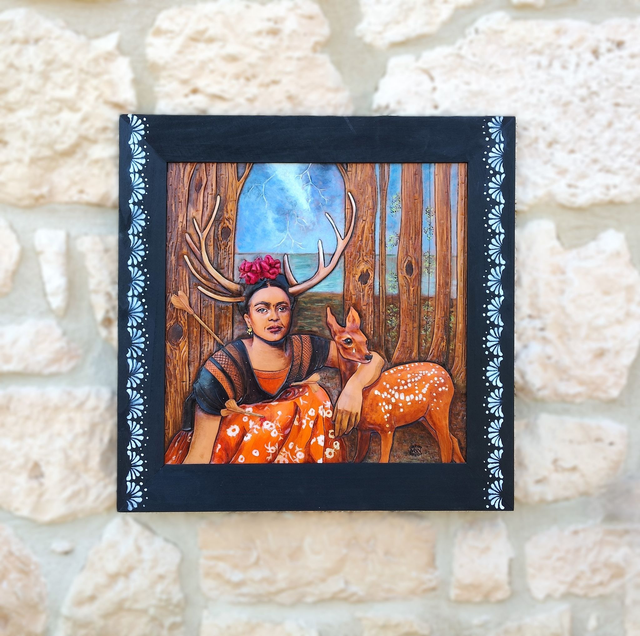 Frida Kahlo, Tableau hommage en cuir repoussé