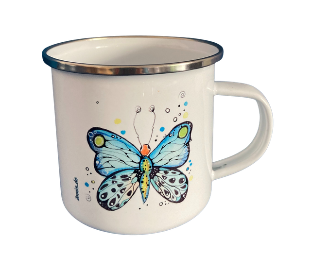 Emailletasse "Blauer Schmetterling"