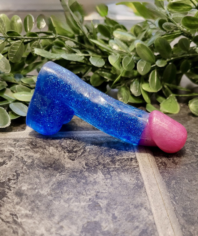 Penis Ornament - Blue and Pink Glitter Penis - 12cm