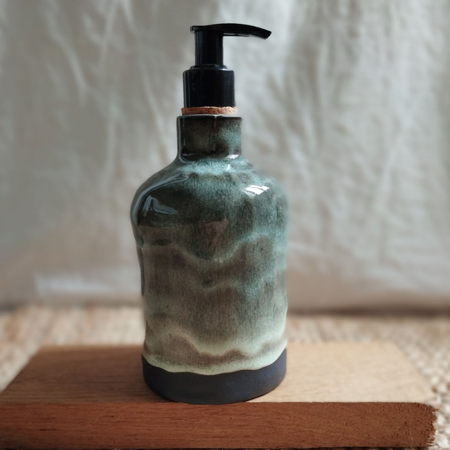 Distributeur à savon liquide, argile noir, émail bleu-vert