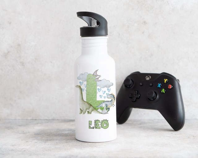Persoanlised Dinosaur Initial Water Bottle 
