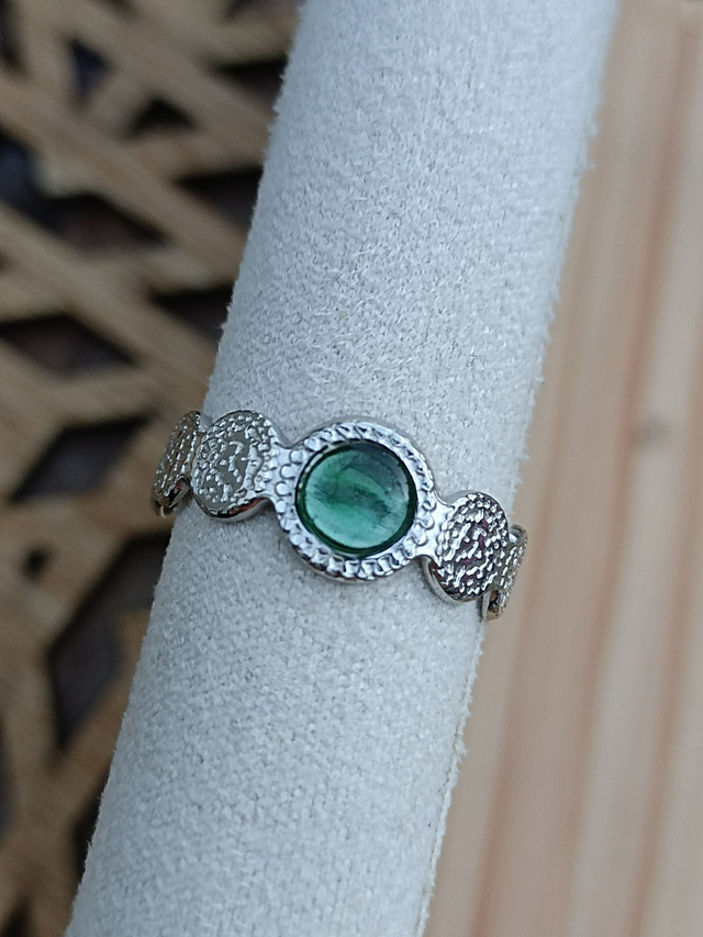 Bague Texturée 5 mm - Argent - Résine Verte