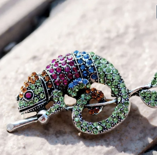 Chamäleon Brosche Hochwertiger Strass 