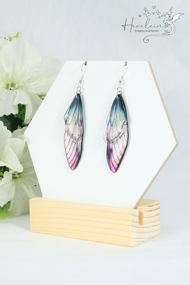 Blue fuchsia fairy wing earrings