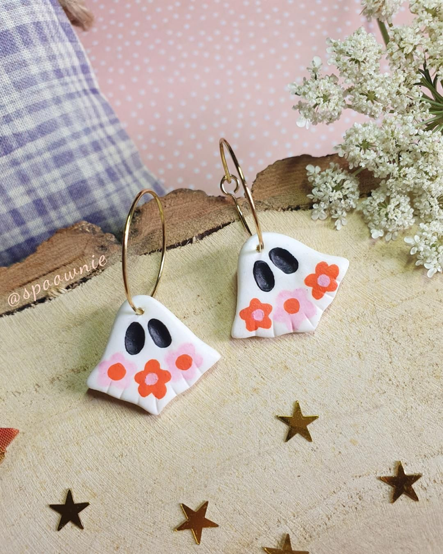 Boucles d'oreilles Fantômes Fleuris rose et orange