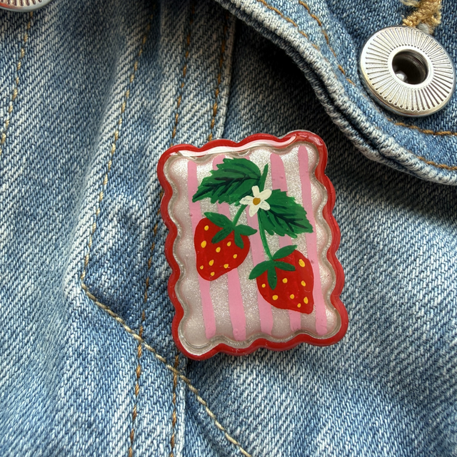 Strawberry Postage Stamp Pin Badge