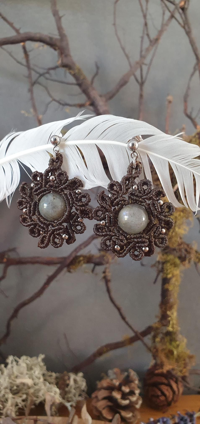 Boucles d'oreilles fleurs labradorite 