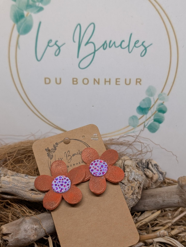 Boucles d&#039;oreilles Baby Marguerite orange fushia bm052