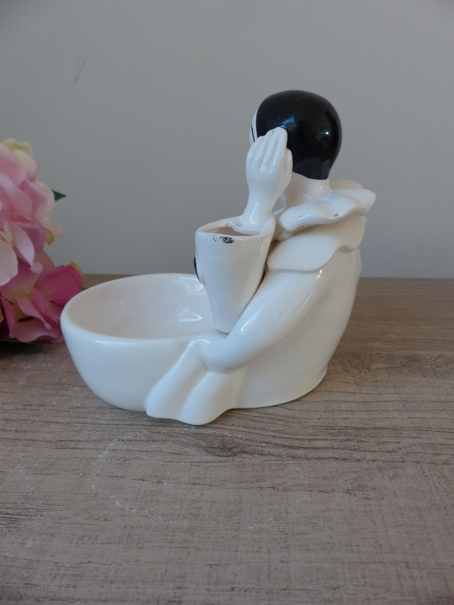 Pot à Barbier Vintage Pierrot en Céramique des Années 1970 – Vide-Poche Décoratif Multifonction pour Rasage, Bijoux ou Clés, Déco Chambre