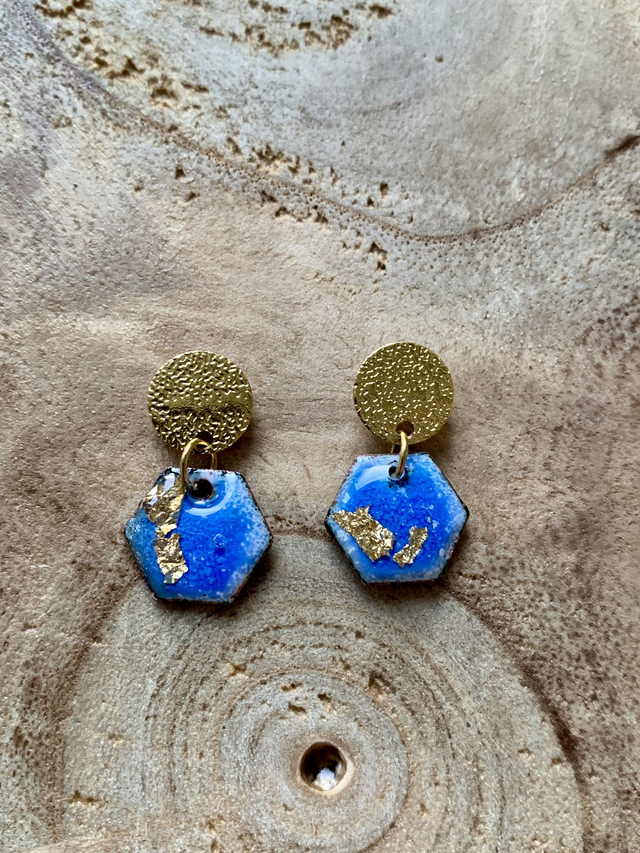 Pièces uniques - Boucles d&#039;oreilles émail et feuille d&#039;or